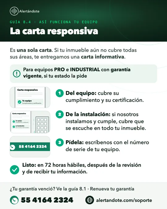 Ficha de la guía 8.4, La carta responsiva, con sus pasos resumidos