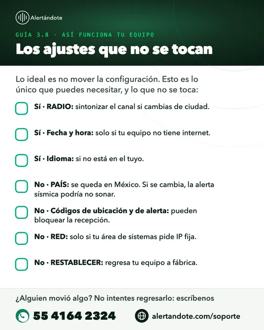 Ficha de la guía 3.8, Los ajustes que no se tocan, con sus pasos resumidos