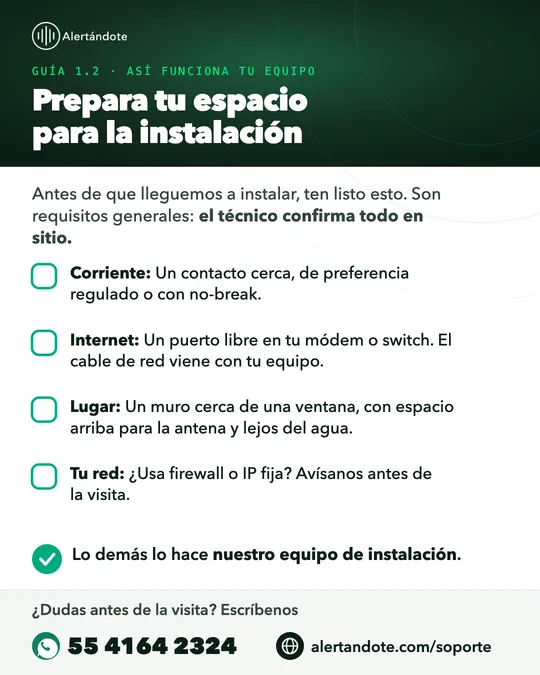 Ficha de la guía 1.2, Prepara tu espacio para la instalación, con sus pasos resumidos