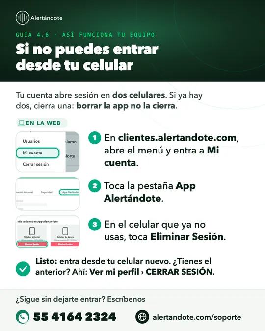 Ficha de la guía 4.6, Si no puedes entrar desde tu celular, con sus pasos resumidos