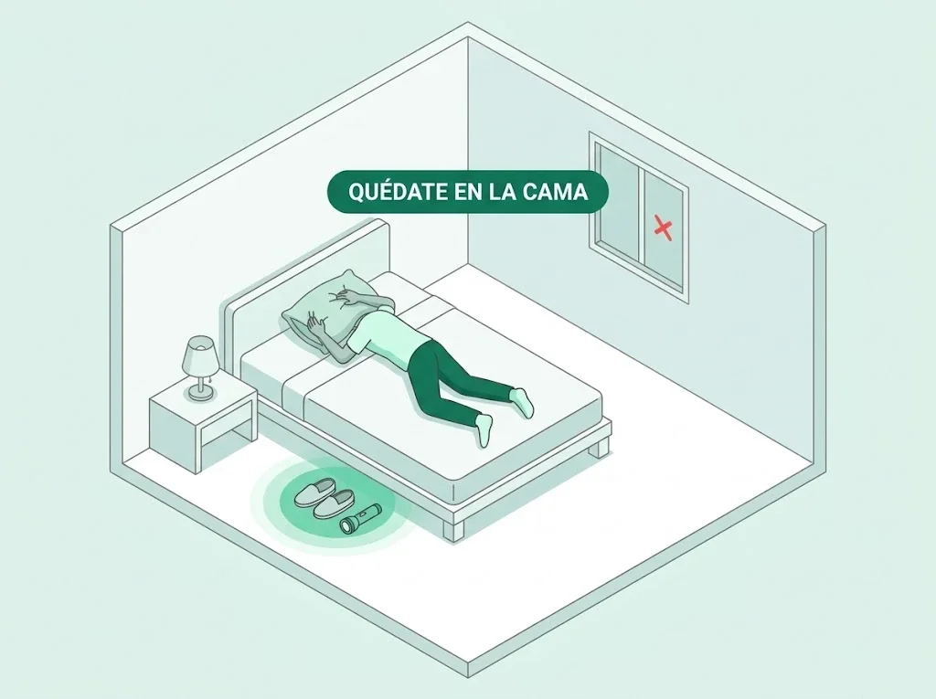Ilustración: de noche, una persona boca abajo en su cama se cubre la nuca con la almohada; la cama está lejos de la ventana y junto a ella hay zapatos y una lámpara.